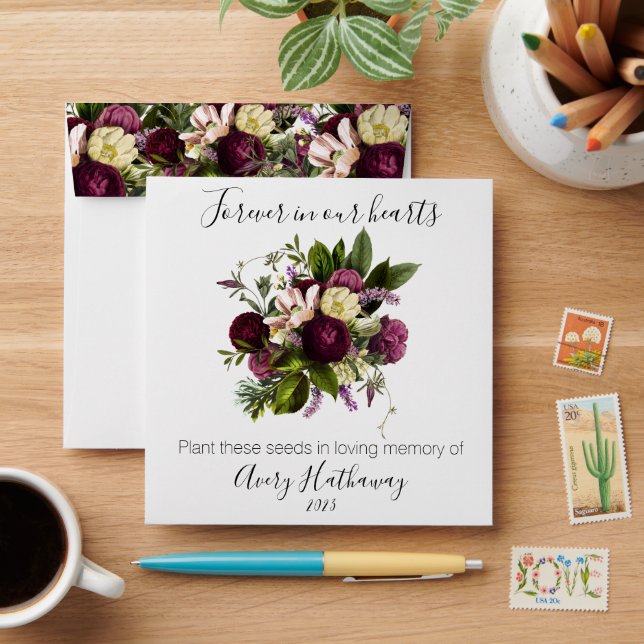 Purple Greenery Floral Memorial Seed Packet Envelo Envelope (Desk)