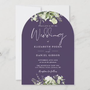 Purple Greenery Floral QR Code Wedding Arch Invitation