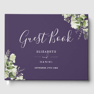 Purple Greenery Floral Wedding Guest Book