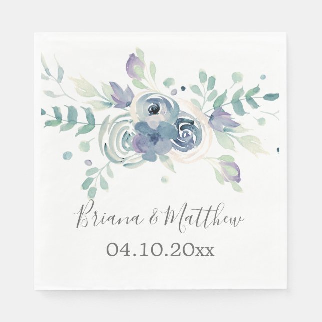 Purple Greenery Floral Wedding Napkin (Front)