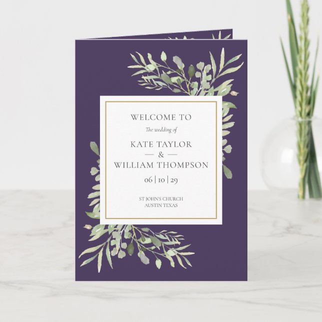 Purple Greenery Foliage Wedding Programme (Front)