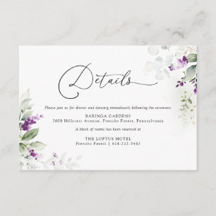Purple Greenery Lavender Wedding Enclosure Card