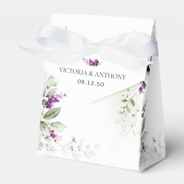Purple Greenery Lavender Wedding Favour Box (Front Side)