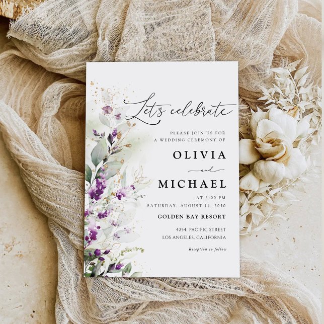 Purple Greenery Lavender Wedding Invitation (Creator Uploaded)