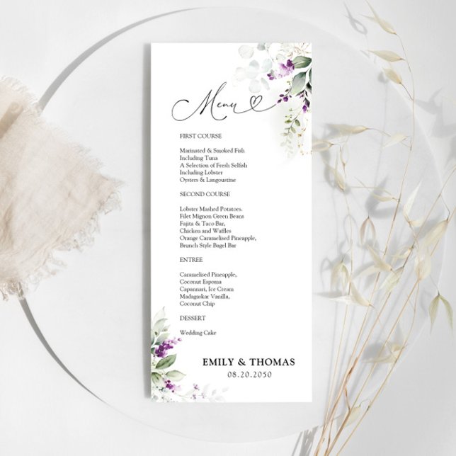 Purple Greenery Lavender Wedding Menu (Creator Uploaded)