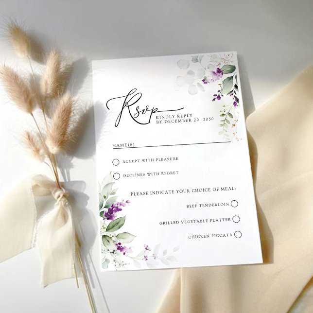 Purple Greenery Lavender Wedding RSVP Card (Creator Uploaded)