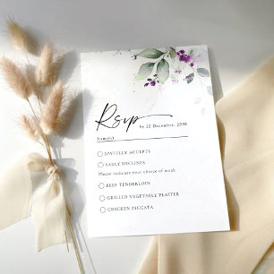 Purple Greenery Lavender Wedding RSVP Card