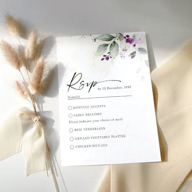 Purple Greenery Lavender Wedding RSVP Card (Creator Uploaded)