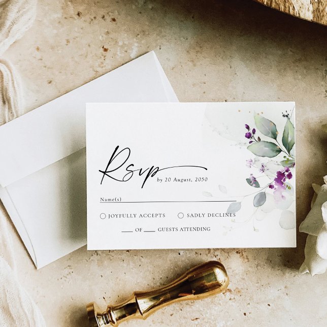 Purple Greenery Lavender Wedding RSVP Card (Creator Uploaded)