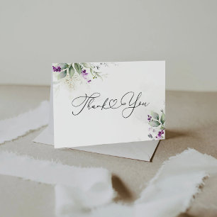 Purple Greenery Thank You Card