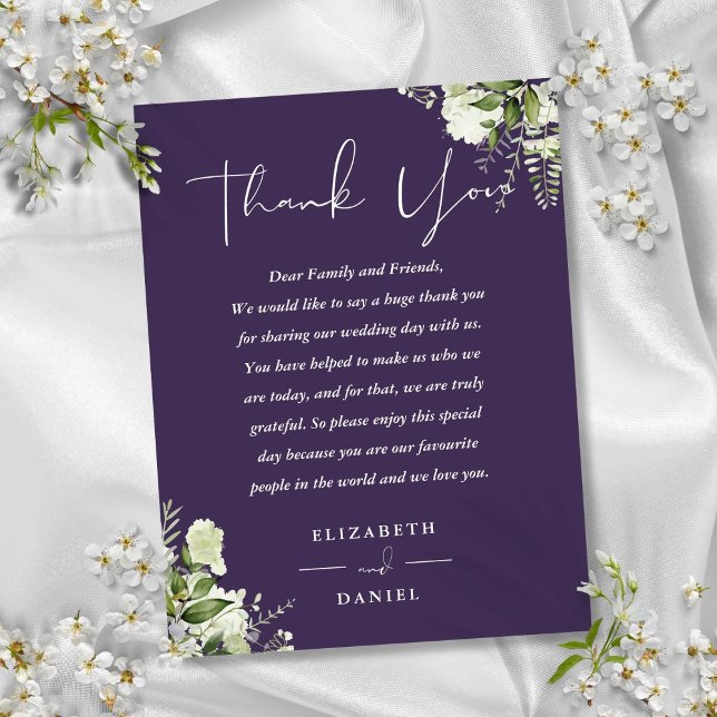 Purple Greenery Thank You Wedding Place Card (Purple Greenery Thank You Wedding Place Card)