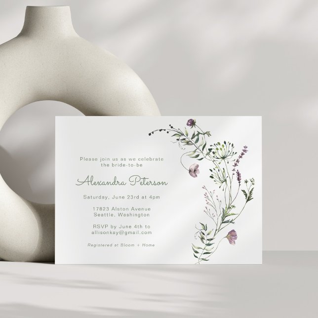 Purple Greenery Watercolor Floral Bridal Shower Invitation (Creator Uploaded)