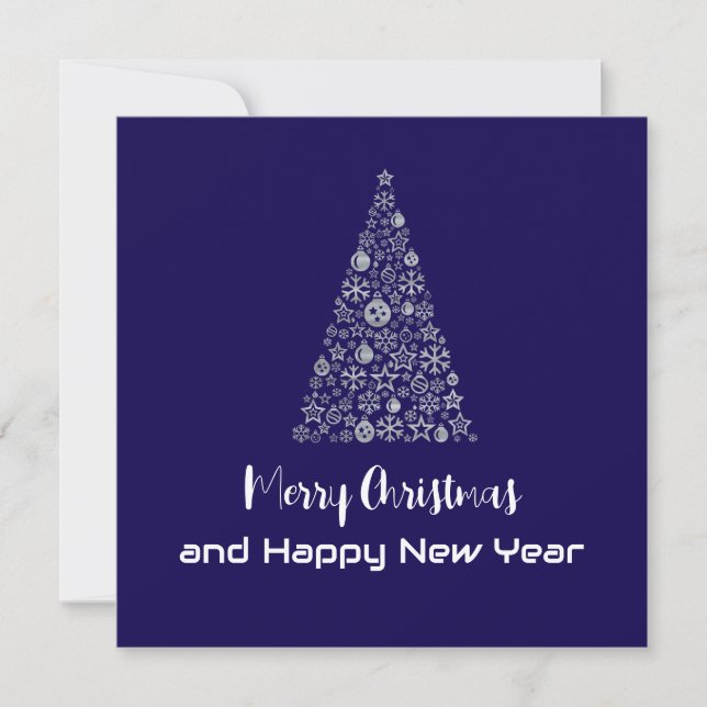 Purple greeting card Merry Christmas New Year tree (Front)