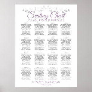 Purple & Grey 16 Table Wedding Seating Chart
