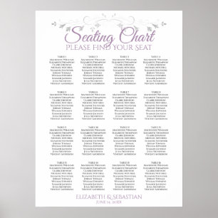 Purple & Grey 16 Table Wedding Seating Chart
