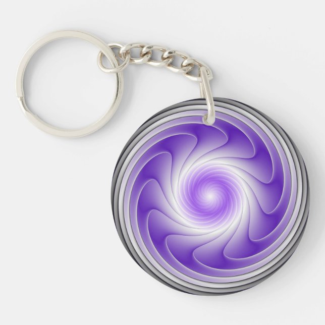 Purple Grey 3D Swirl Modern Abstract Fractal Art Key Ring (Front)