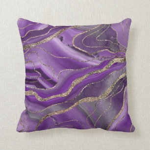 Purple Grey Agate Gold Glitter Glam #1  Cushion