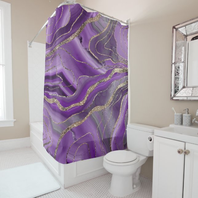 Purple Grey Agate Gold Glitter Glam #1  Shower Curtain (In Situ)