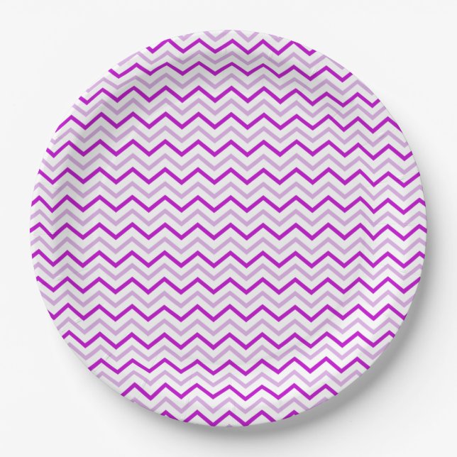 Purple Grey and White Chevron Paper Plate (Front)