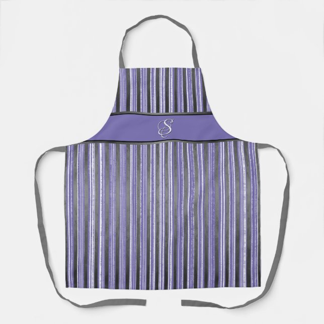 Purple, Grey, and White Stripes Apron (Front)