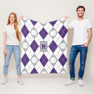 purple grey basketball team colours argyle fleece blanket