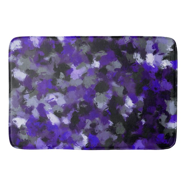 Purple, Grey, Black and Blue Abstract Bath Mat (Front)