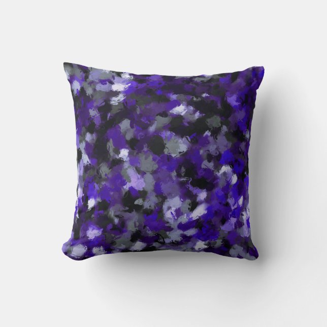 Purple, Grey, Black and Blue Abstract Cushion (Front)