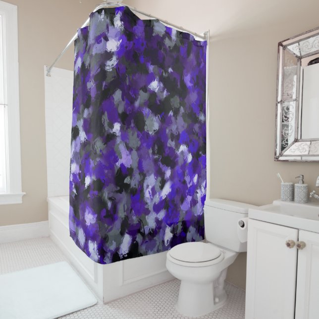 Purple, Grey, Black and Blue Abstract Shower Curtain (In Situ)
