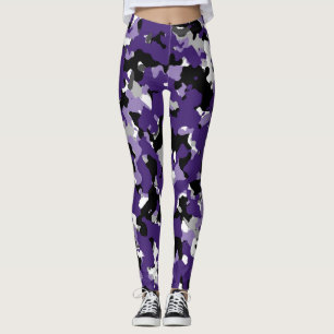 Purple Grey Black White Camouflage Camo Print Leggings