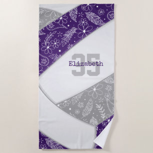 purple grey boho floral paisley pattern volleyball beach towel