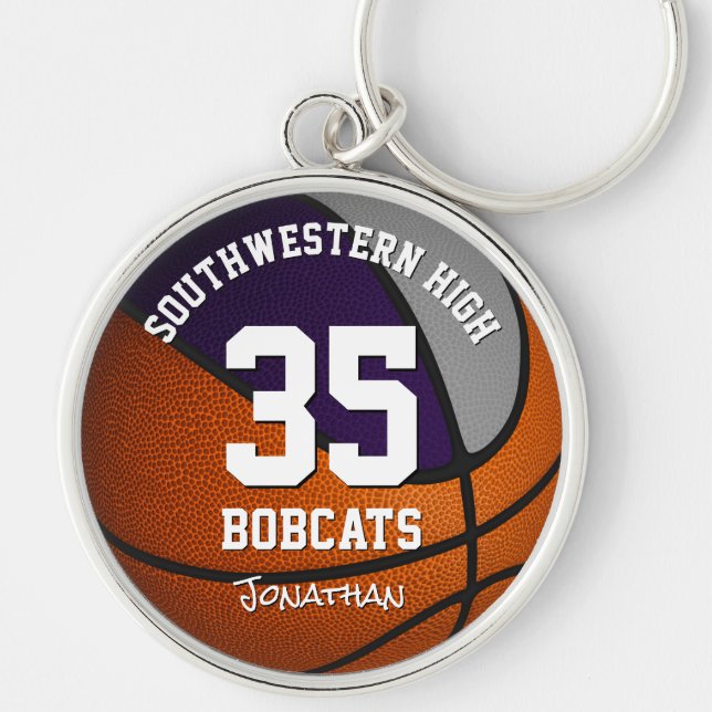 purple grey boy girl basketball team mascot name key ring (Front)