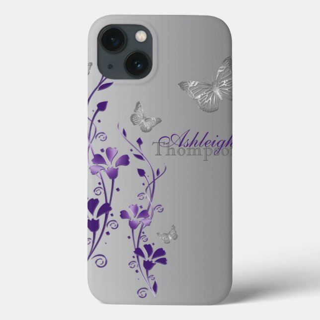 Purple, Grey Butterfly Floral iPad Air Case (Back)