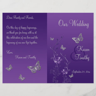 Purple Grey Butterfly Floral Wedding Program