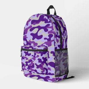 Purple Grey Camouflage Printed Backpack