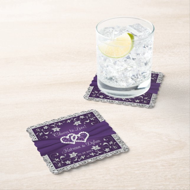 Purple, Grey Cheers to Love! Paper Coaster (Insitu)