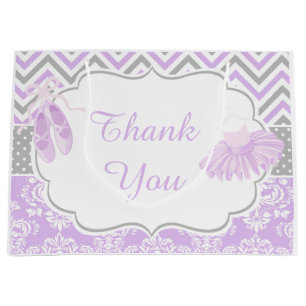 Purple Grey Chevron Ballerina Birthday Thankyou Large Gift Bag