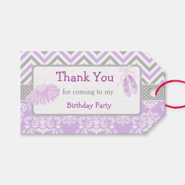 Purple & Grey Chevron Ballerina Thank You Gift Tag (Front (Horizontal))