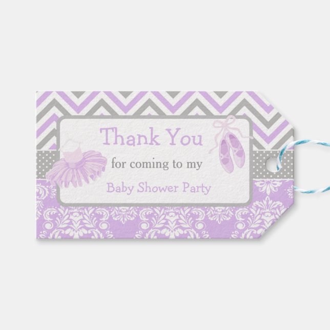 Purple & Grey Chevron Ballerina Thank You Gift Tag (Front (Horizontal))