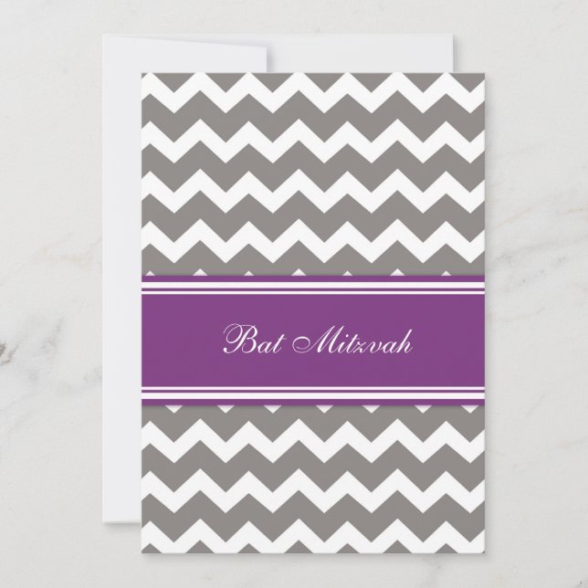 Purple Grey Chevron Bat Mitzvah Invitations (Front)