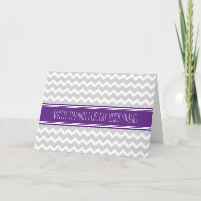 Purple Grey Chevron Thank You Bridesmaid Card (Front)