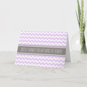 Purple Grey Chevron Thank You Maid of Honour Card