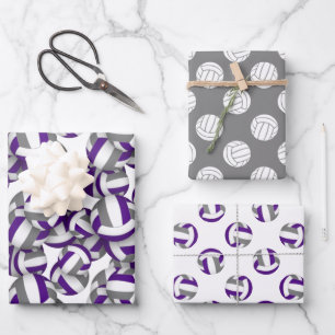 purple grey coordinating colour theme volleyball wrapping paper sheet