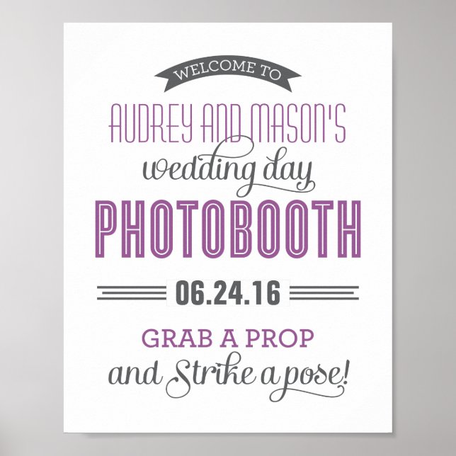 Purple Grey Custom Wedding Photo Booth Sign (Front)
