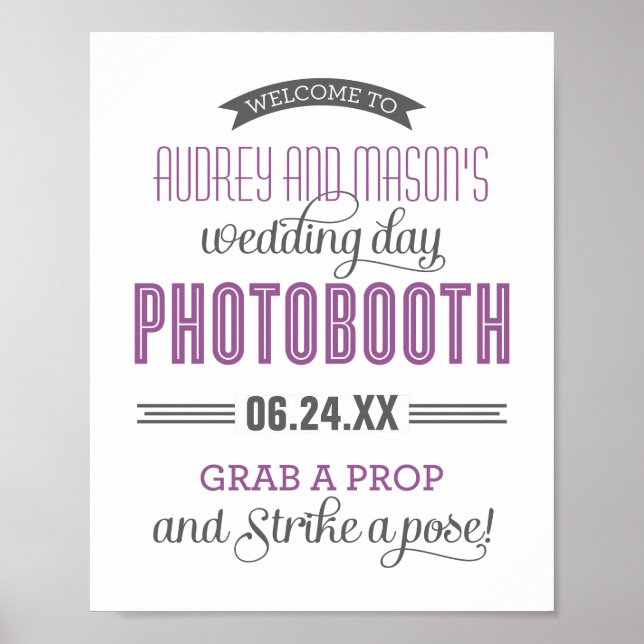 Purple Grey Custom Wedding Photo Booth Sign (Front)