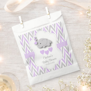 Purple & Grey Cute Elephant Baby Shower Favour Bags