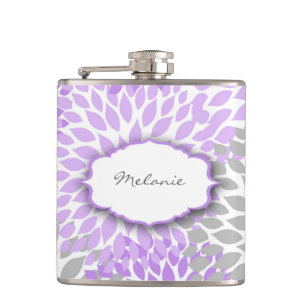 Purple Grey Dahlia custom liquor flask with name