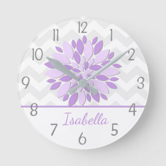 Purple Grey Dahlia Flower Nursery Wall Clock