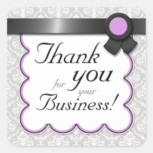 Purple & Grey Damask "Thank you for your Business" Square Sticker