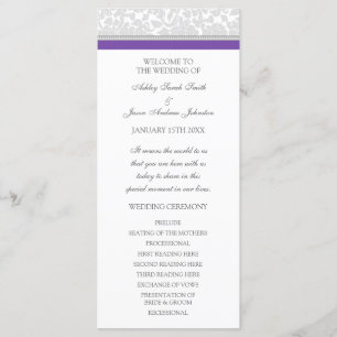 Purple Grey Damask Wedding Program Programme