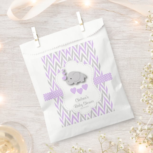 Purple & Grey Elephant Baby Shower 2 Favour Bags (Clipped)